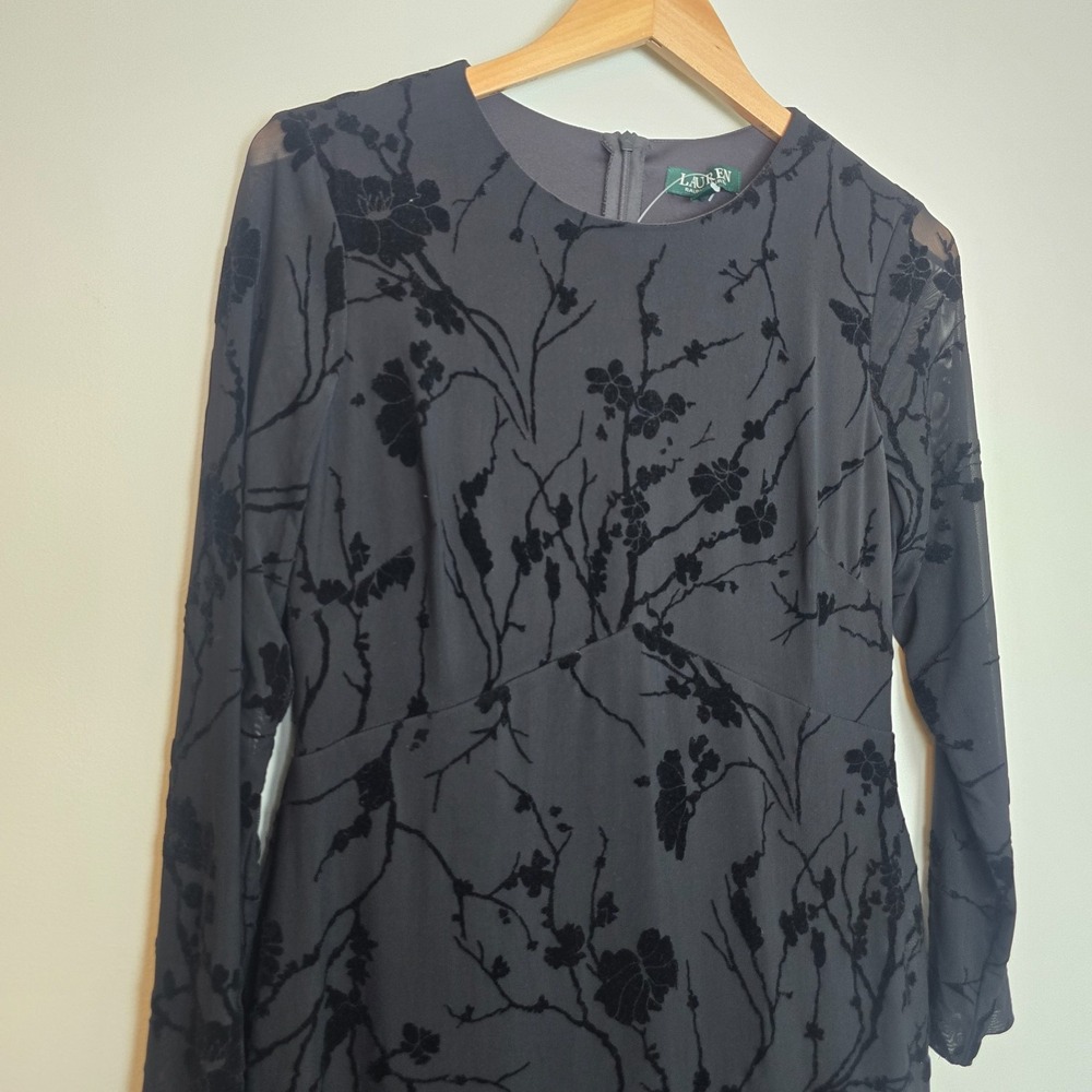NWT Vintage Lauren Ralph Lauren Black Floral Mesh Dress 12P Gothic Dark Romantic - Picture 3 of 13